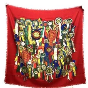 Gucci Equestrian Rosette Ribbon Awards Wool Scarf / Shawl